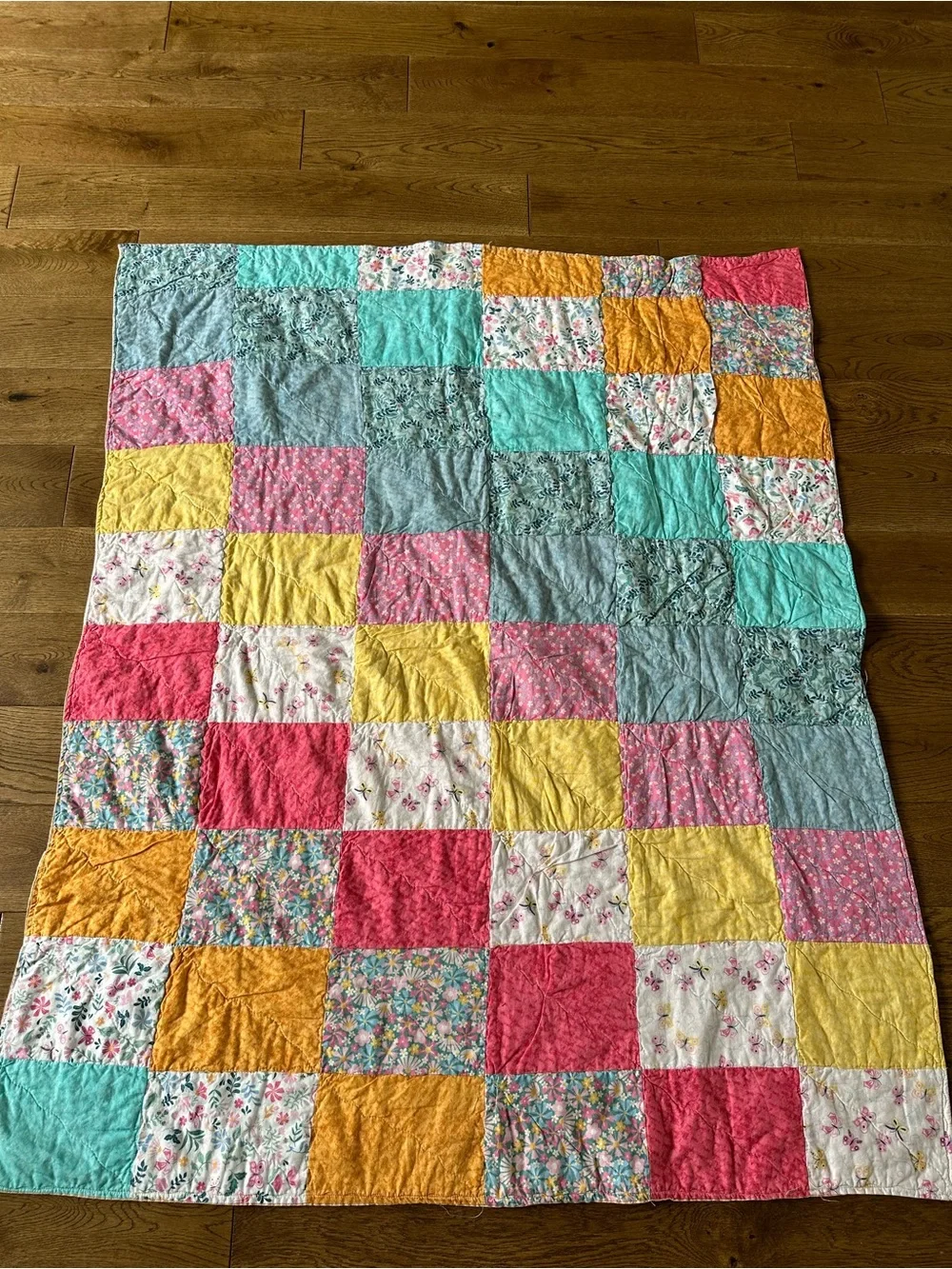 Vintage Handmade Toddler Quilt Blanket Throw Cotton Patchwork